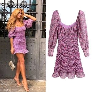 Zara Floral Print Dress with Draping Size S